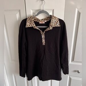 Leopard Collar Black Sweater